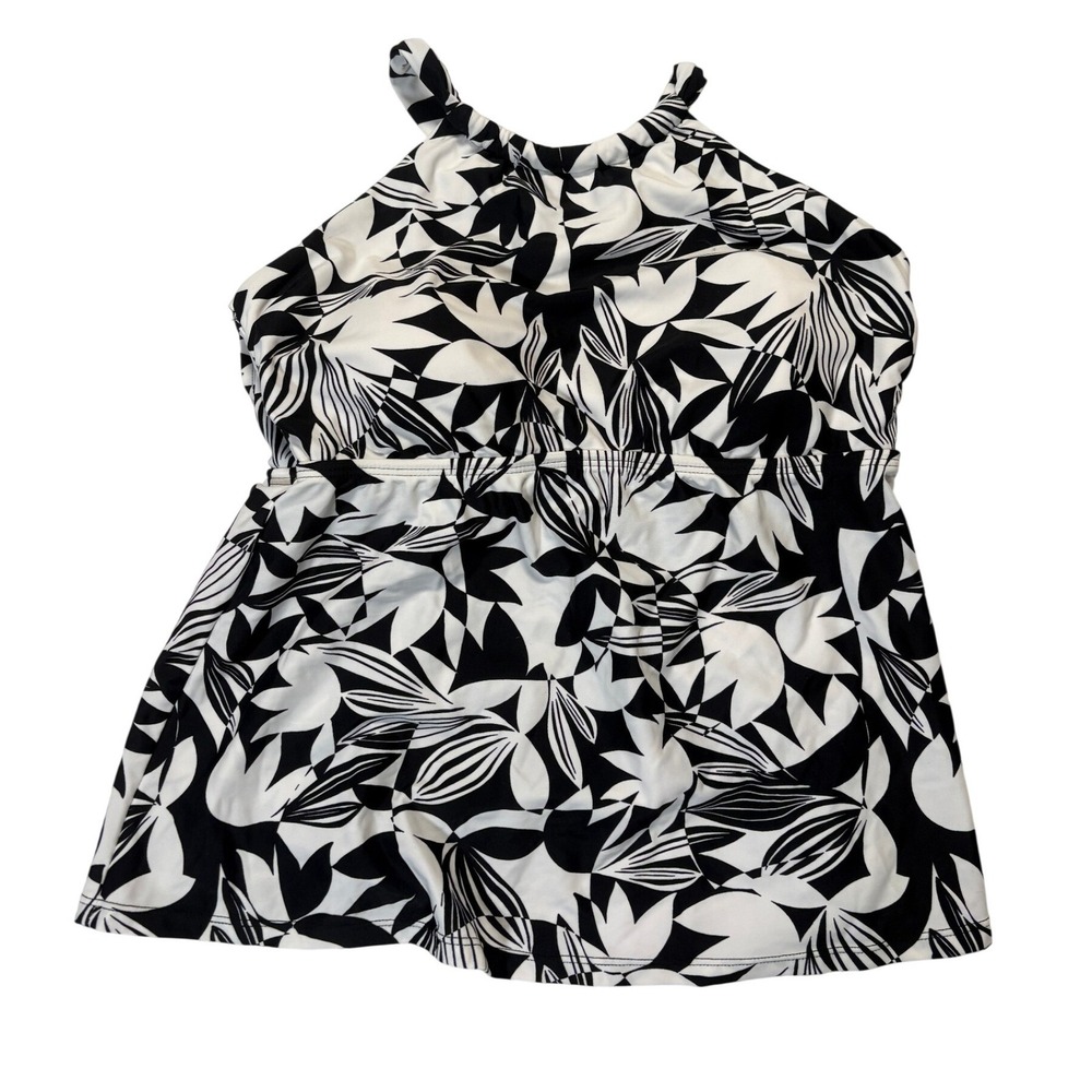 Shade & Shore Womens Floral Halter Tankini Swim Top Black White M 8-10 NWT
